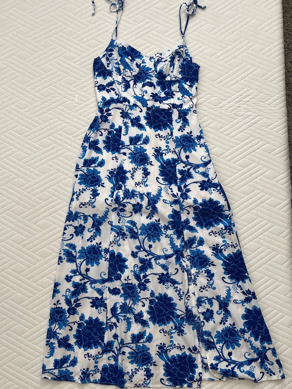 Blue and White Floral Tie-Strap Sundress